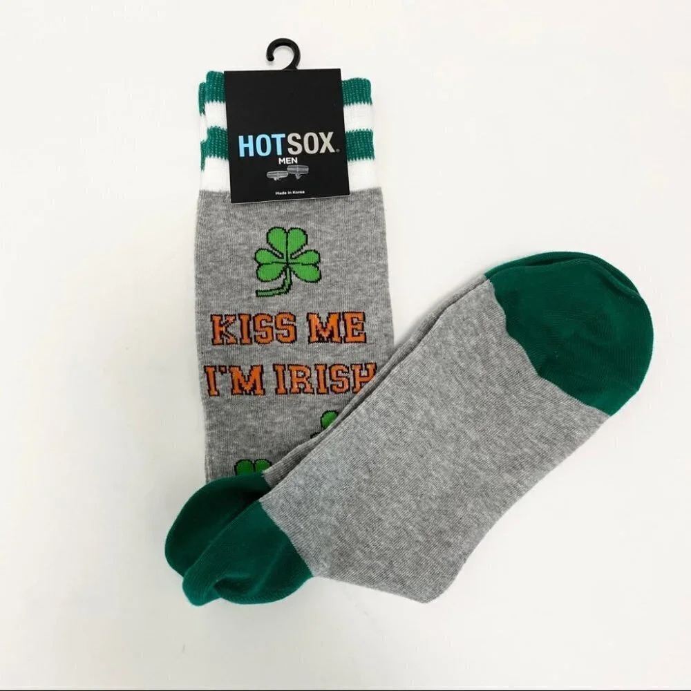 Hot Sox Men’s Socks Kiss me I’m Irish” St Patrick’s Day Green/Gray Size 6- 12.5 - Picture 6 of 6